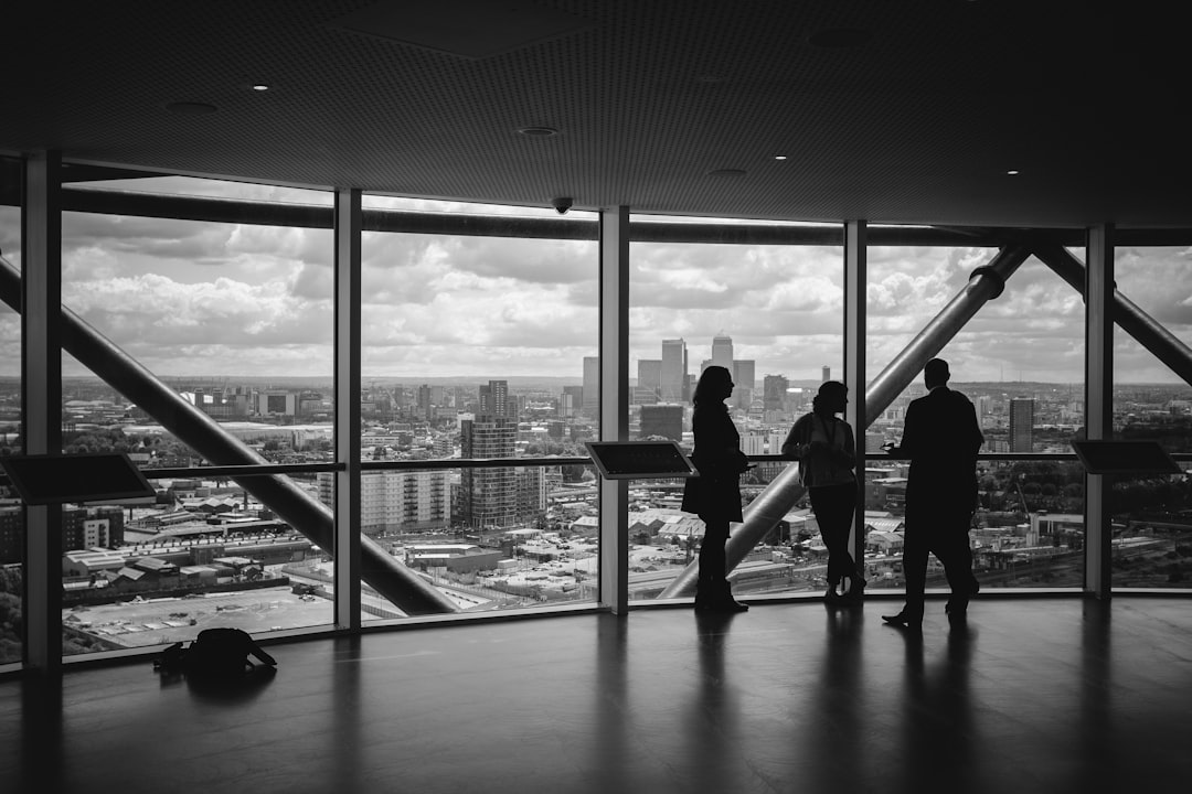 meeting near a transparent glass